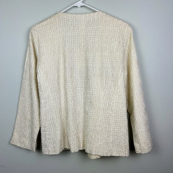 NWT Eileen Fisher Open Front Embroidered Cotton Jacket Blazer Cream Bone Women M - Picture 5 of 11